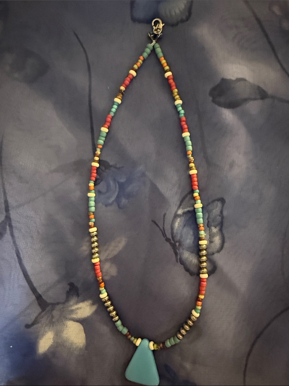 Turquoise Pendant Seed Bead Necklace - Women Jewelry
